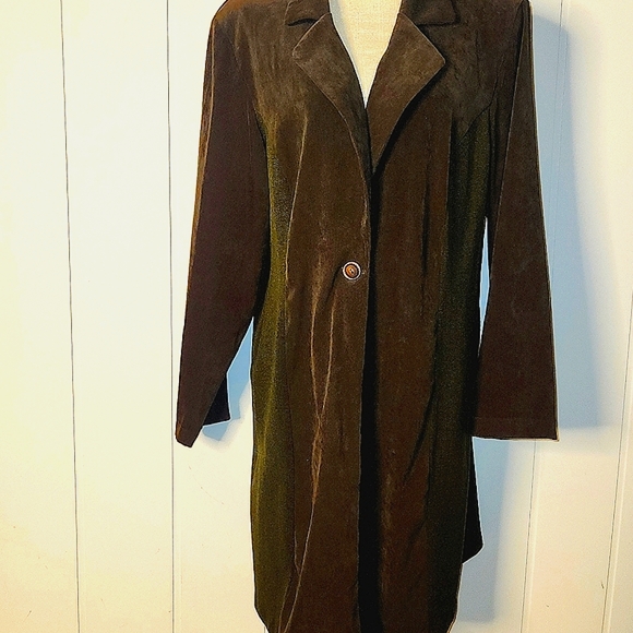 Vintage olive green faux suede long length lightweight blazer jacket extra large - Picture 1 of 14